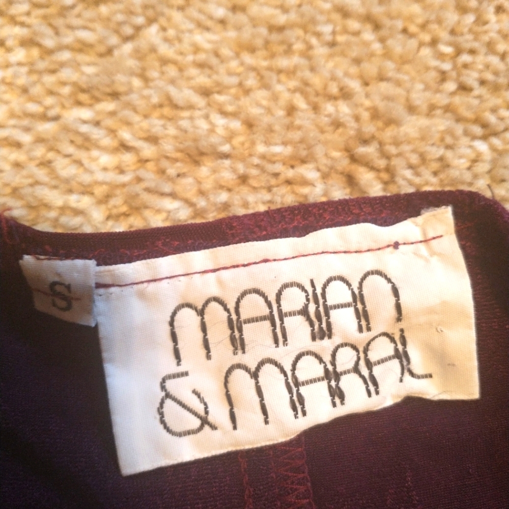 Vintage Marian & Maral Shimmery Floral Burgundy Dress - Picture 6 of 9